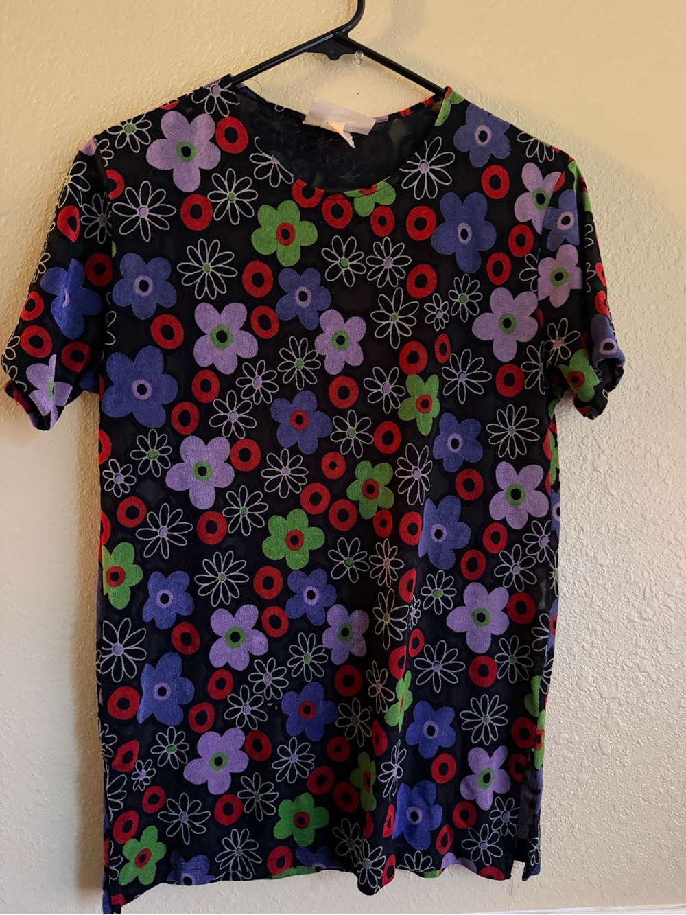 Floral Print Black Short Sleeve Blouse